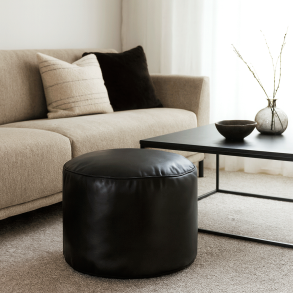 Rund L�derpuf �50 cm. - Sort