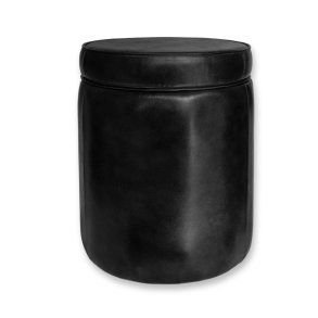 Rund Lderpuf m. Lg Til Opbevaring 38 cm. - Sort