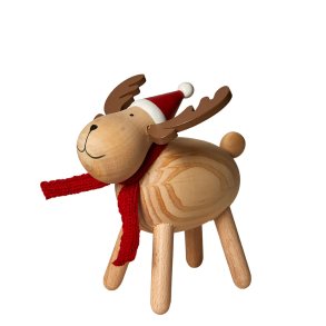 Rensdyr Med Nissehue i Fyrretr - 13,2 cm