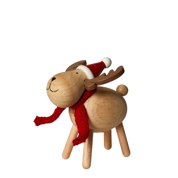 Rensdyr Med Nissehue i Fyrretr - 9,6 cm