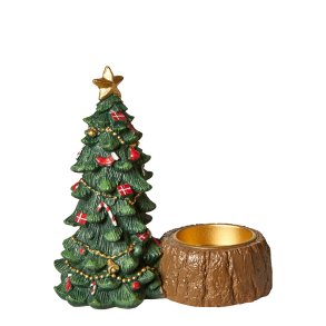 Juletr Med Stub Kalenderlysestage - 15,5 cm - Polyresin