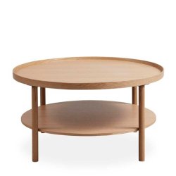 Sofabord Med Hylde - Rundt �80 cm  - Massiv Egetr�
