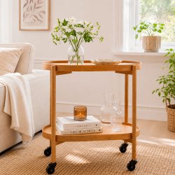 Rullebord med 2 Bordplader - Massiv Egetr�