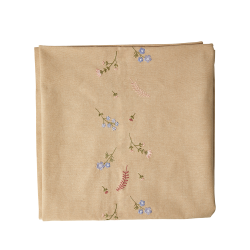 Bomuld Dug - Natur m. Broderede Blomster