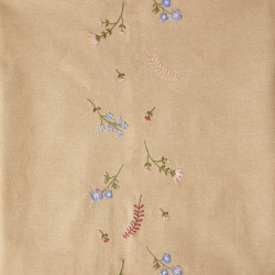 Bomuld Dug - Natur m. Broderede Blomster