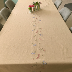 Bomuld Dug - Natur m. Broderede Blomster