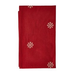 Bomuld Juledug - Rd m. Broderede Snefnug