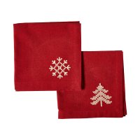 Dacore Bomuld Mundserviet Jul - Rd m. Broderet Snefnug og Juletr - 4 stk.