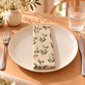 Mundserviet m. Oliven Print - Beige - 4 stk.