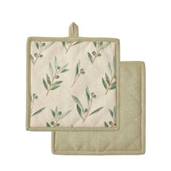 Grydelap m. Oliven Print - Beige