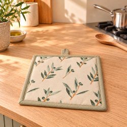 Grydelap m. Oliven Print - Beige
