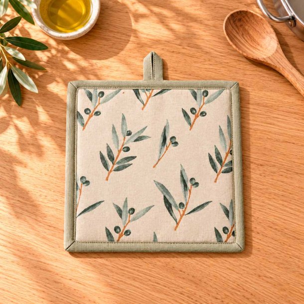 Grydelap m. Oliven Print - Beige