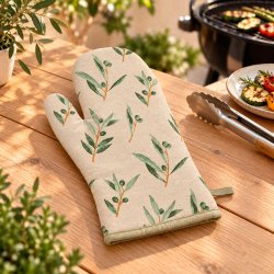 Ovnhandske m. Oliven Print - Beige