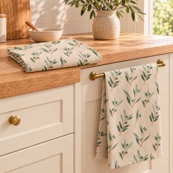 Viskestykke m. Oliven Print - Beige - 2 stk