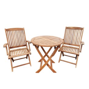 Dacore Boston Teak Rundt Caf�s�t - Foldestole Med Arml�n + �70 cm. Caf�bord