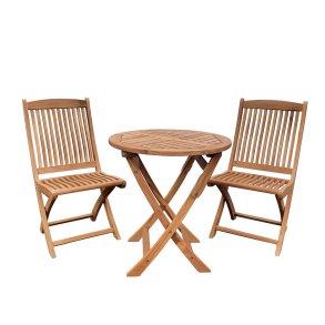 Dacore Boston Teak Rundt Caf�s�t - Foldestole Uden Arml�n + �70 cm. Caf�bord