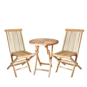 Dacore Jepara Teak Rundt Caf�s�t - Foldestole Uden Arml�n + �66 cm. Caf�bord