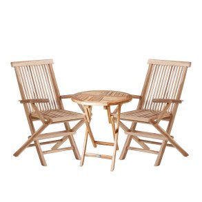 Dacore Jepara Teak Rundt Caf�s�t - Foldestole Med Arml�n + �66 cm. Caf�bord