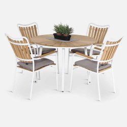 Dacore Eva Teak Havembelst 4 Stole Og 110 cm Bord - Hvid