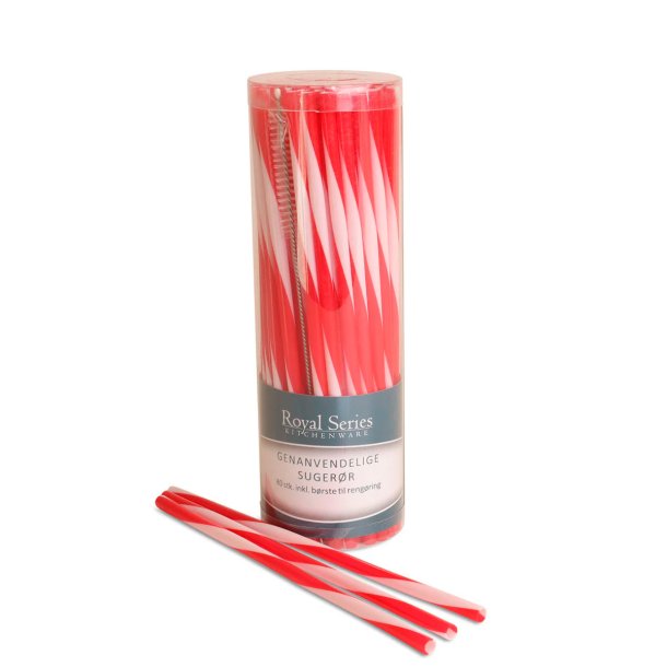 Genanvendelige Plastik Sugerr - Rd/Hvid - 80 stk.