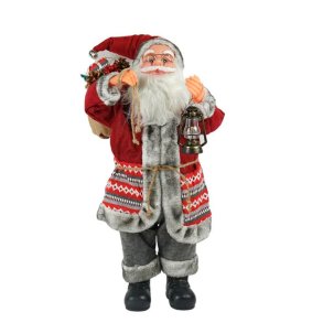 Julemand m. Lanterne - 70 cm. - Rd/Gr Strib