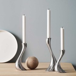 Georg Jensen Cobra Lysestage Inkl. Lys - 20 cm - Blank Rustfrit stl