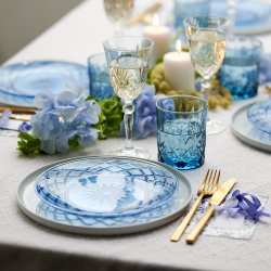 Lyngby Glas Sorrento Tallerken �21 cm. - 4 stk. - Bl� Glas