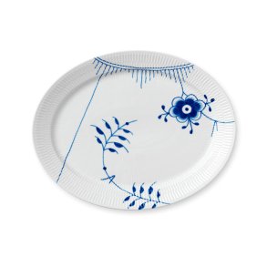 Royal Copenhagen Bl Mega Riflet Oval Tallerken 33 cm.