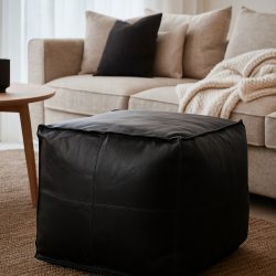 Kvadratisk Lderpuf 50x50 cm. - Sort