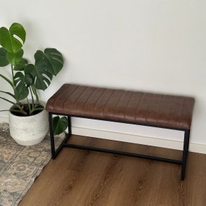 Indendrs Bnk I Jern Og Lder - 95 cm - Sort/Brun