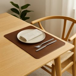 Dkkeserviet Rektangulr Bffel Lder - Bld - Valnd