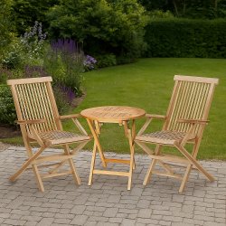 Dacore Jepara Teak Rundt Cafst - Foldestole Med Armln + 66 cm. Cafbord